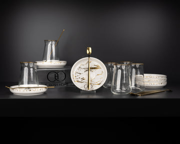 Bricard Marmor Weiß-Goldenes Teeset – 18-teilig – 6 Personen